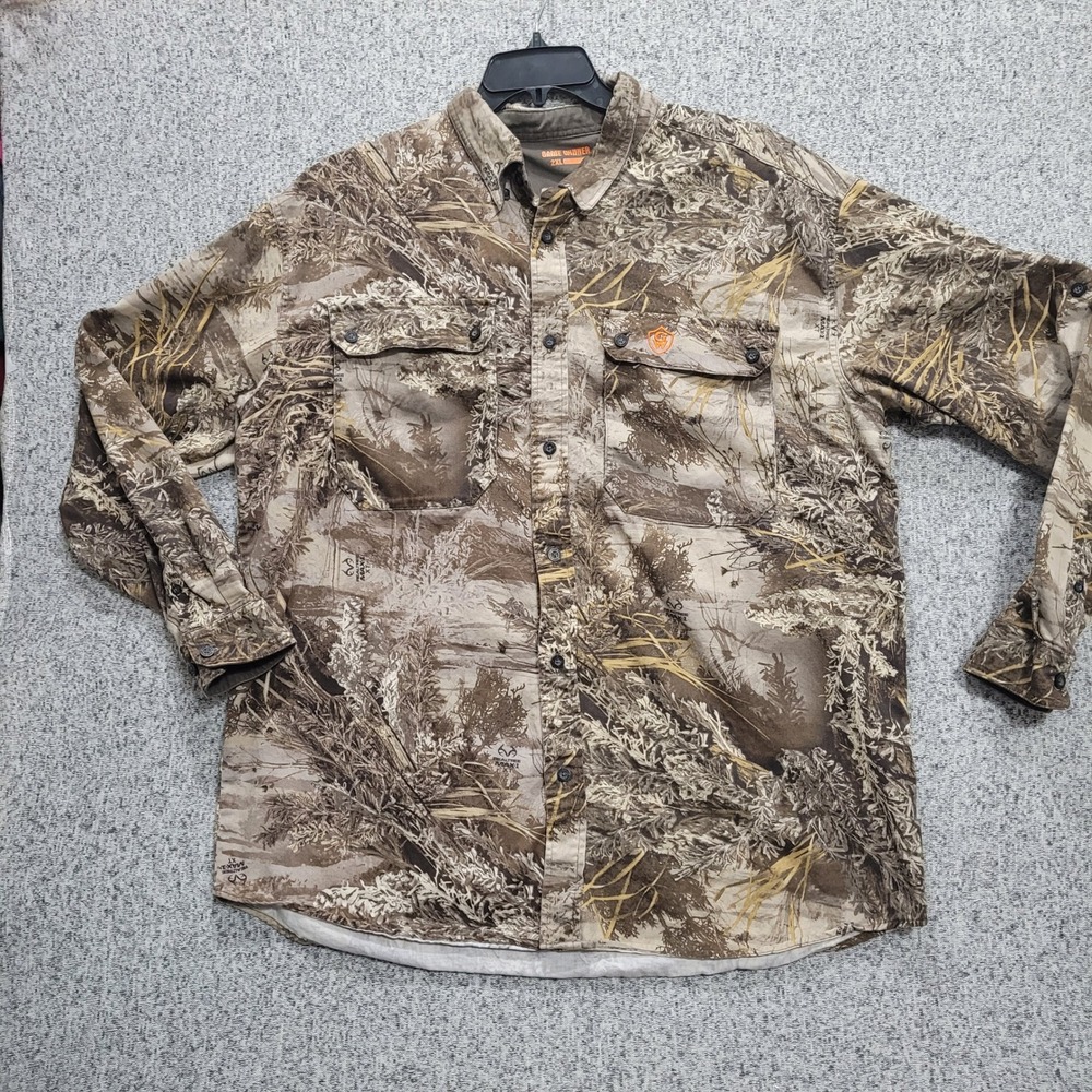 Game Winner Mens 2XL Realtree MAX-1 XT Camo Button Down Hunting Shirt Brown